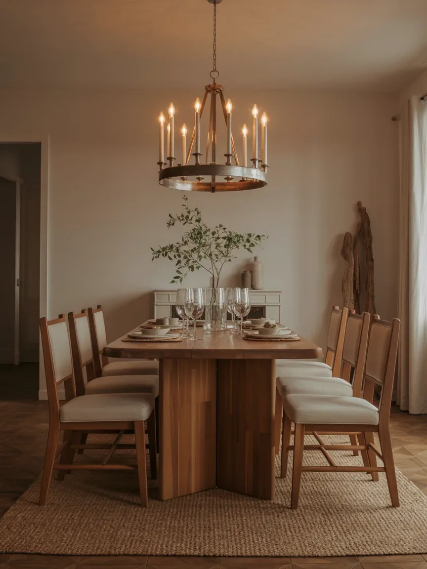 3. Cozy Dining Room With Mixed-Metal Candle Chandelier 3. Cozy Dining Room With Mixed-Metal Candle Chandelier