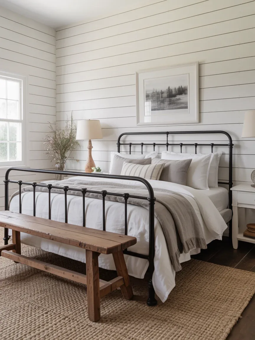 8. Cozy Farmhouse Bedroom With Black Accents 8. Cozy Farmhouse Bedroom With Black Accents