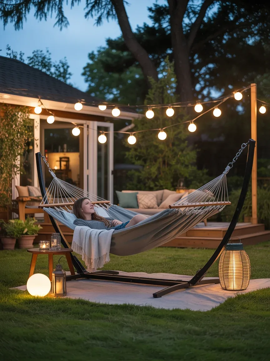 12. Cozy Hammock Retreat Under String Lights 12. Cozy Hammock Retreat Under String Lights