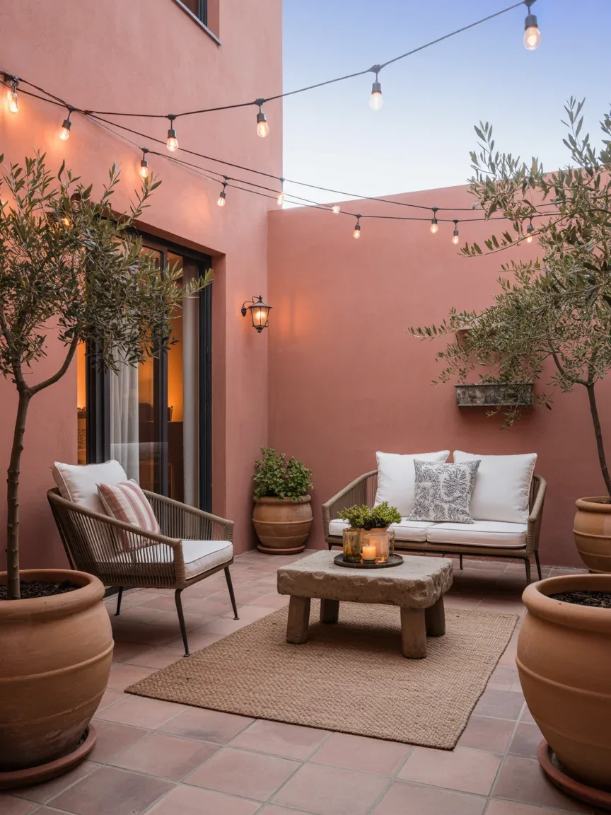 1. Cozy Mediterranean Courtyard With Warm Earthy Tones 1. Cozy Mediterranean Courtyard With Warm Earthy Tones