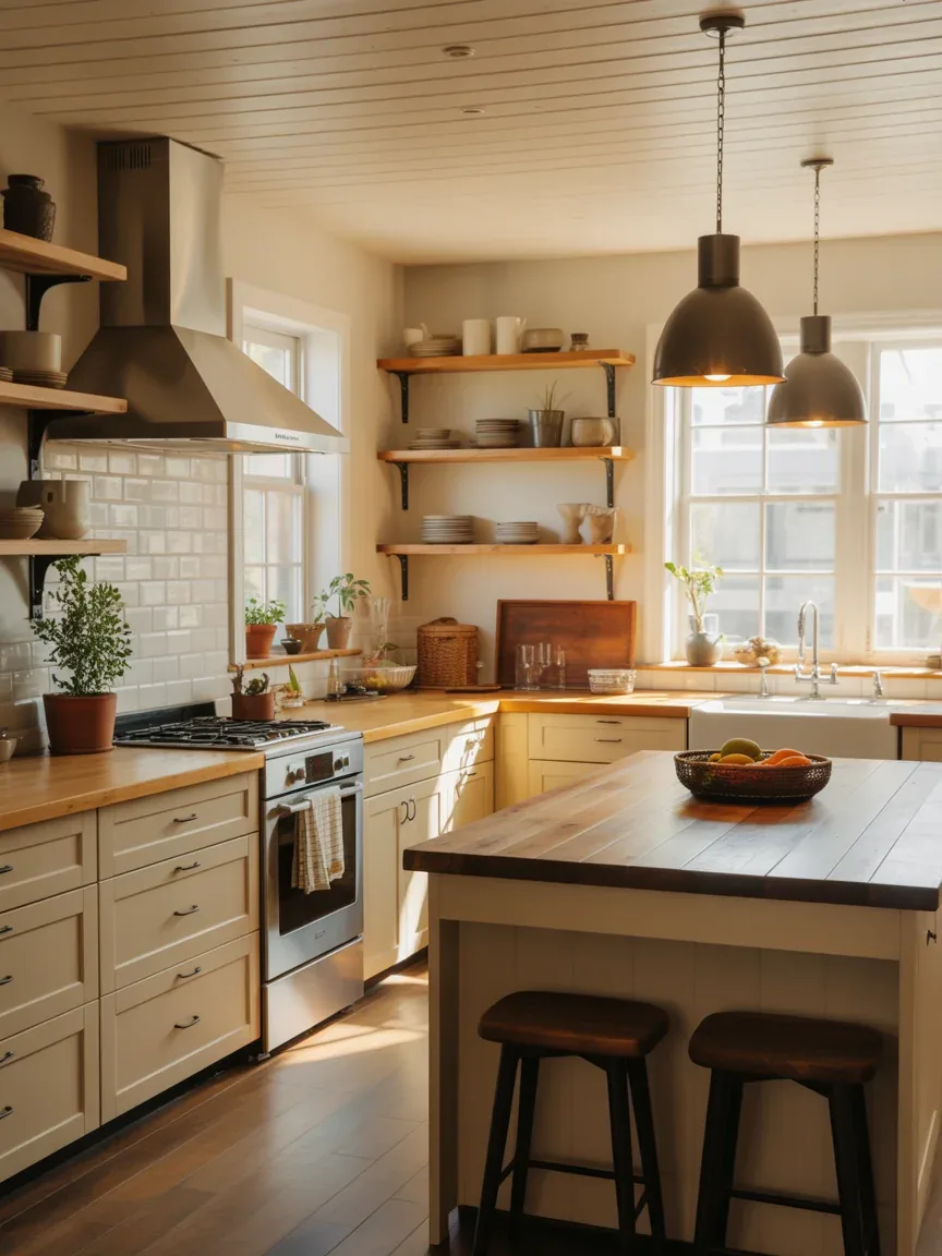 1. Cozy Modern Farmhouse Kitchen With Warm Wood Accents 1. Cozy Modern Farmhouse Kitchen With Warm Wood Accents