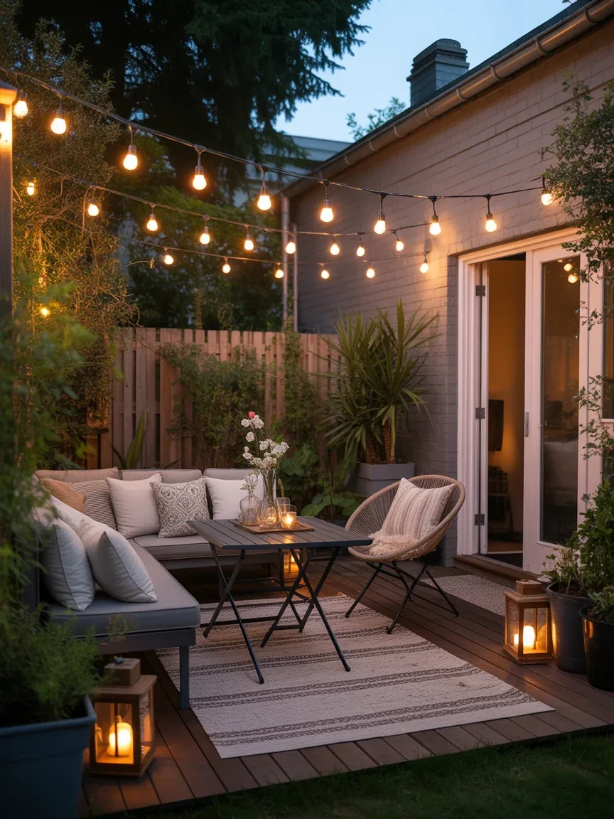 1. Cozy String Light Patio Retreat 1. Cozy String Light Patio Retreat