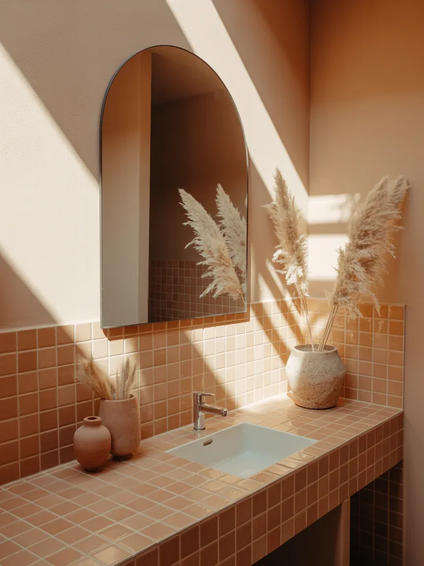 14. Desert-Inspired Bathroom With Terracotta Warmth 14. Desert-Inspired Bathroom With Terracotta Warmth