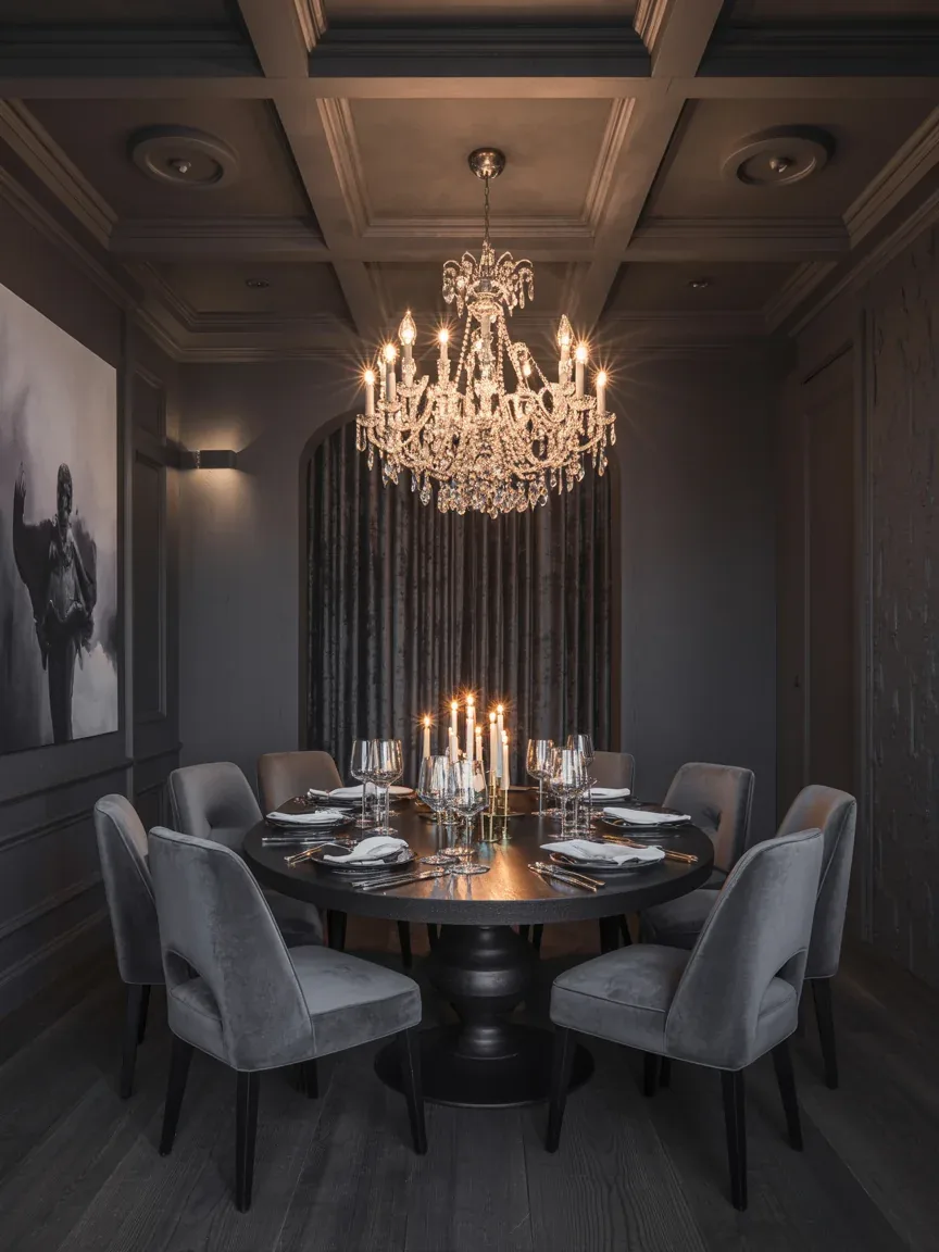12. Dramatic Dining Room With Black-Stained Wood Ceilings 12. Dramatic Dining Room With Black-Stained Wood Ceilings