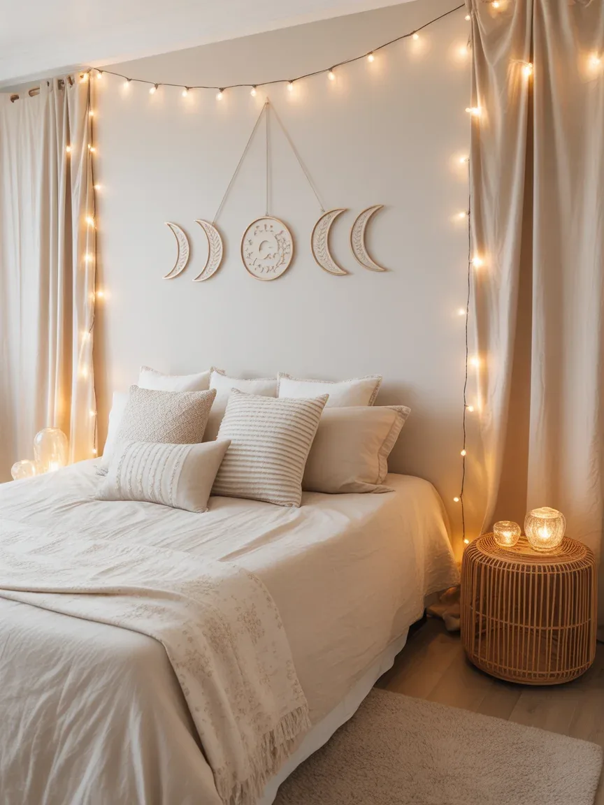 12. Dreamy Boho Bedroom With Moon Phase Decor 12. Dreamy Boho Bedroom With Moon Phase Decor