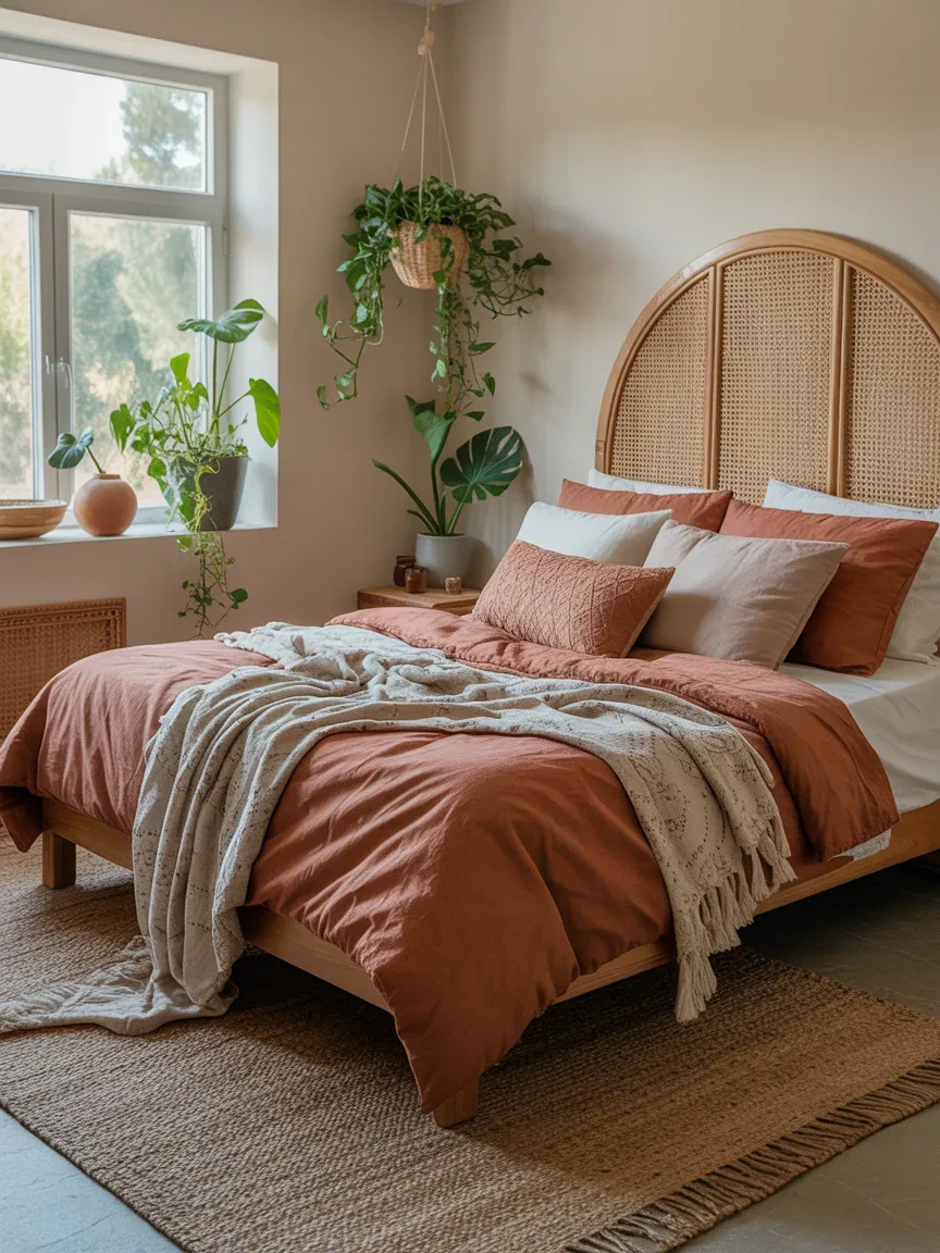 5. Earthy Boho Bedroom With Layered Textures 5. Earthy Boho Bedroom With Layered Textures