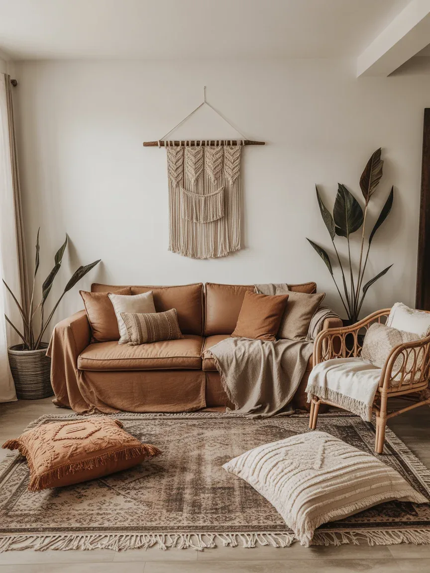 6. Earthy Boho Living Room With Autumn Textures 6. Earthy Boho Living Room With Autumn Textures