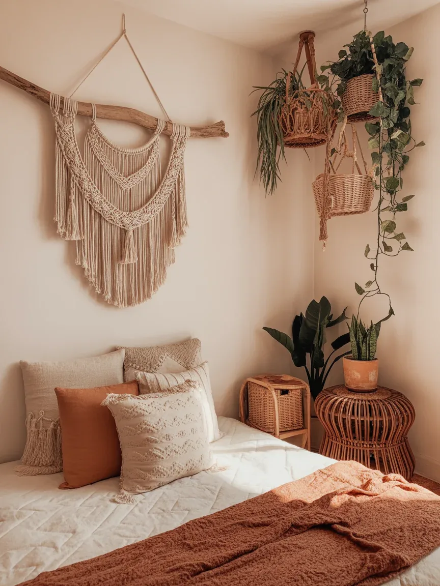 1. Earthy Macrame Corner With Layered Natural Textures 1. Earthy Macrame Corner With Layered Natural Textures
