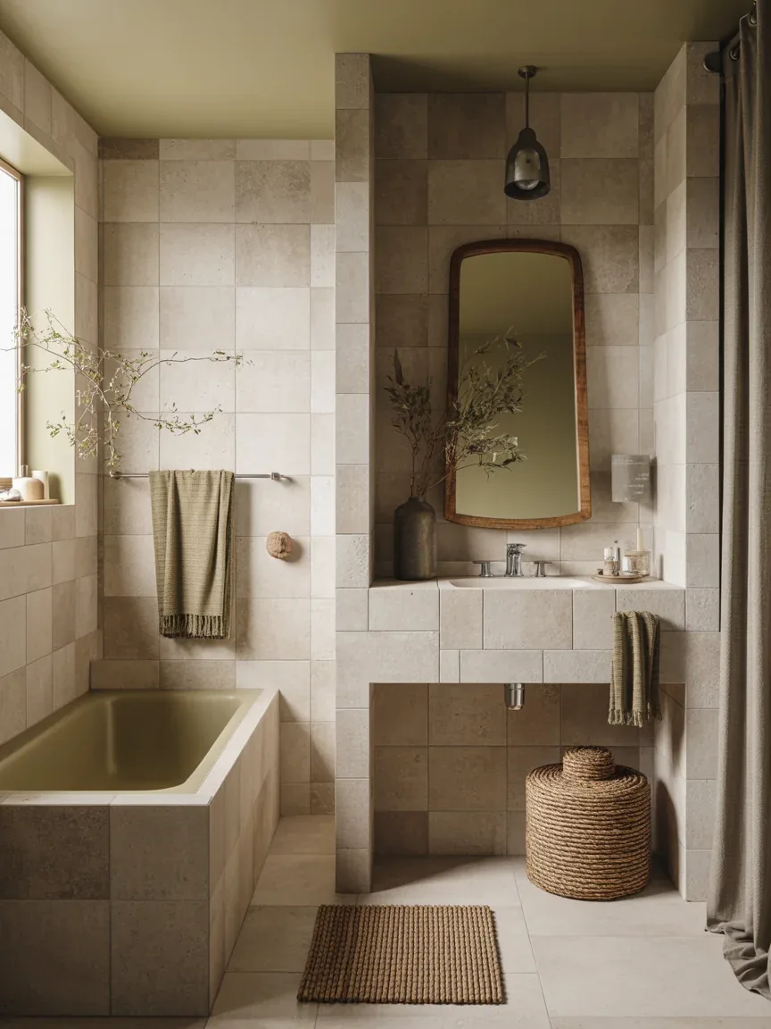 5. Earthy Organic Bathroom With Stone Textures 5. Earthy Organic Bathroom With Stone Textures