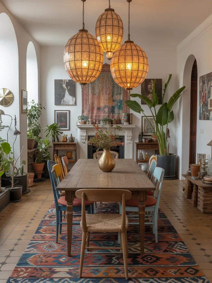 16. Eclectic Bohemian Dining Room With Layered Lanterns 16. Eclectic Bohemian Dining Room With Layered Lanterns