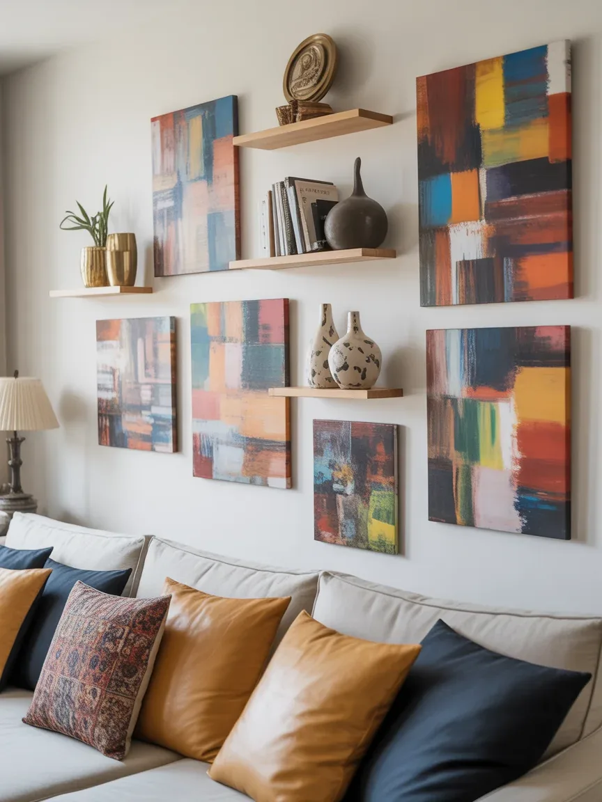 13. Eclectic Boho Art Wall With Handmade Prints 13. Eclectic Boho Art Wall With Handmade Prints