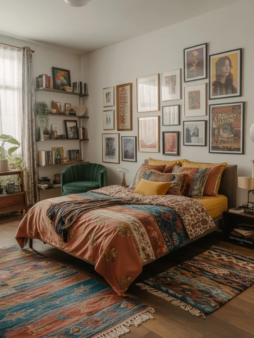 21. Eclectic Creative Bedroom With Mixed Patterns 21. Eclectic Creative Bedroom With Mixed Patterns