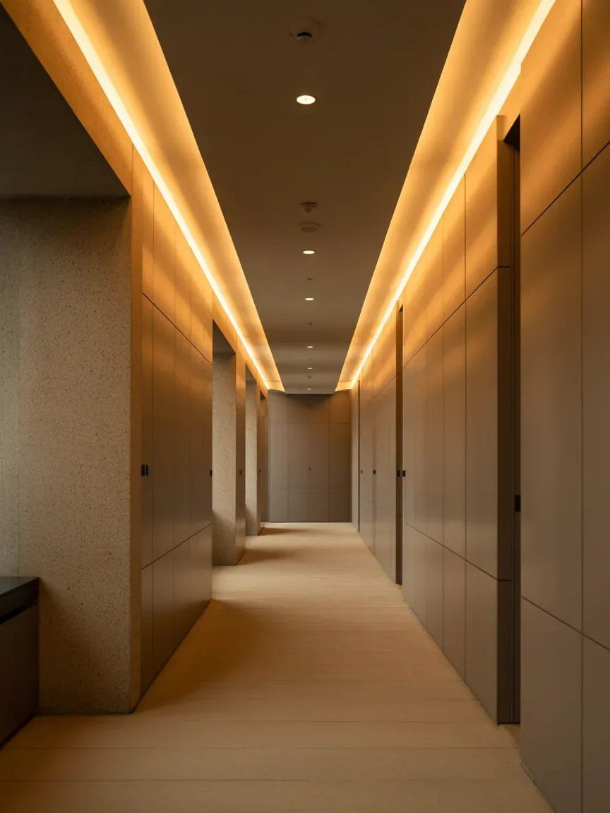 15. Elegant Corridor With Continuous Recessed Lighting 15. Elegant Corridor With Continuous Recessed Lighting