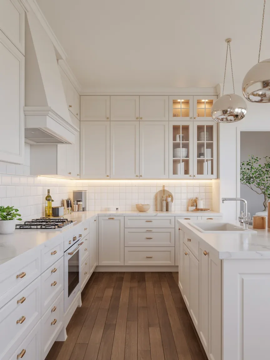 6. Elegant White Kitchen With Gold Details 6. Elegant White Kitchen With Gold Details