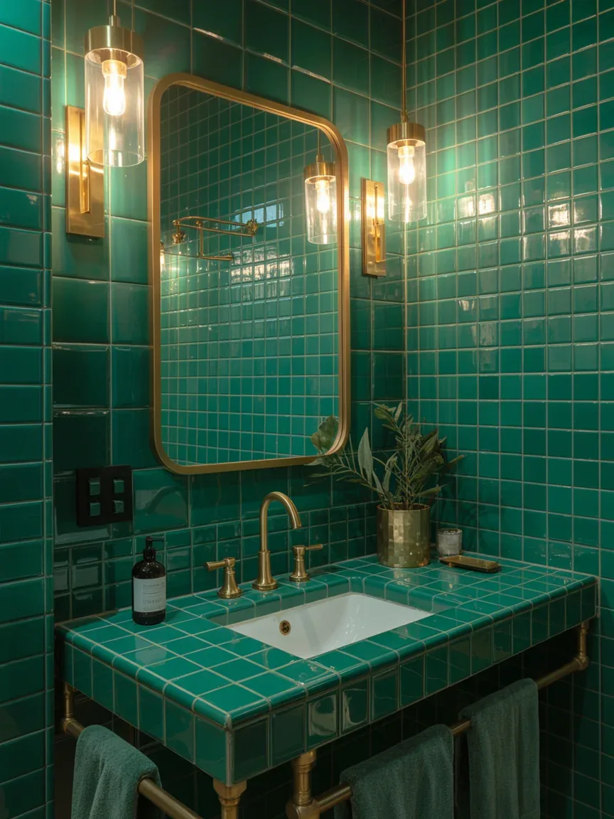 12. Emerald Green Bathroom With Gold Glamour 12. Emerald Green Bathroom With Gold Glamour