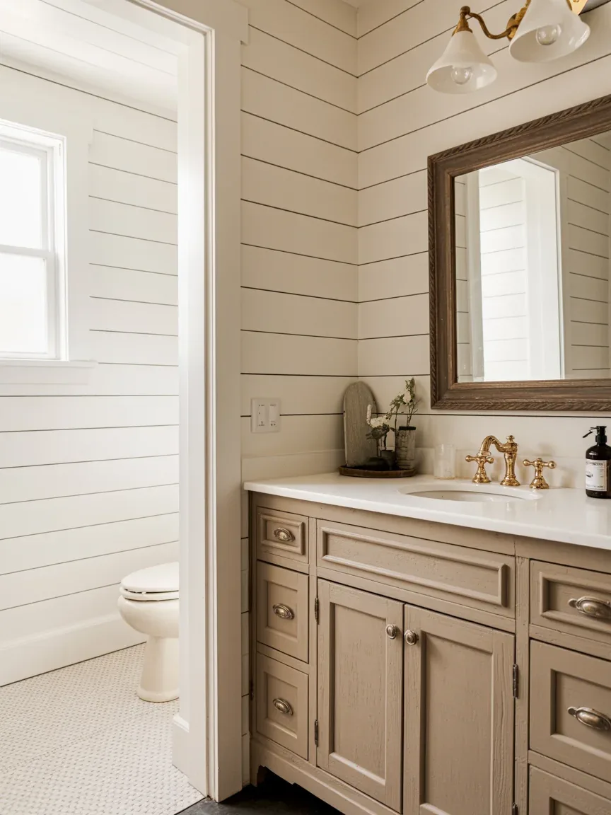 17. Farmhouse Chic Bathroom With Gold Upgrades 17. Farmhouse Chic Bathroom With Gold Upgrades