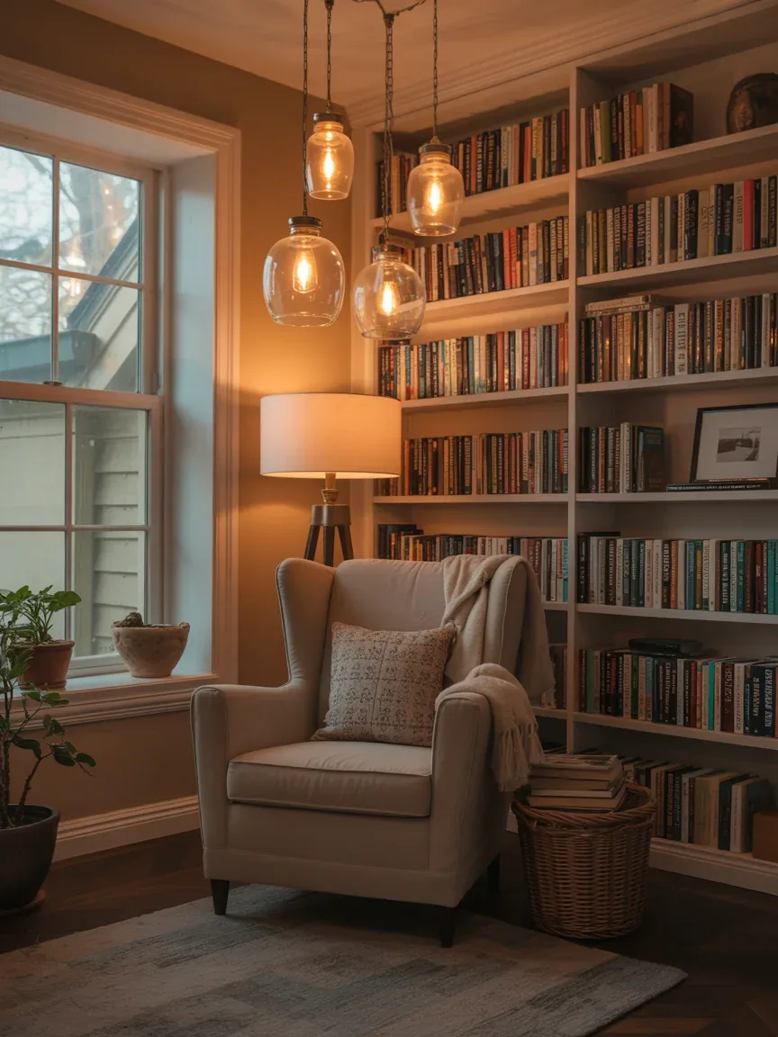 7. Farmhouse Reading Nook With Mason Jar Lighting 7. Farmhouse Reading Nook With Mason Jar Lighting