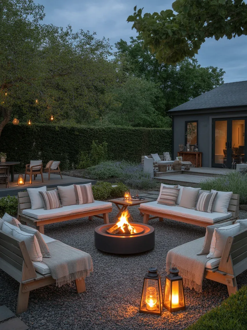 9. Fire Pit Lounge With Built-In-Looking Seating 9. Fire Pit Lounge With Built-In-Looking Seating