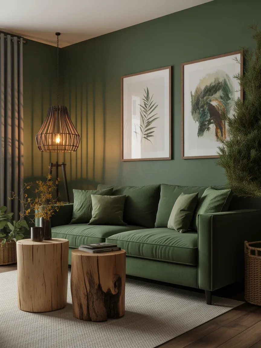 16. Forest-Inspired Living Room With Evergreen Accents 16. Forest-Inspired Living Room With Evergreen Accents