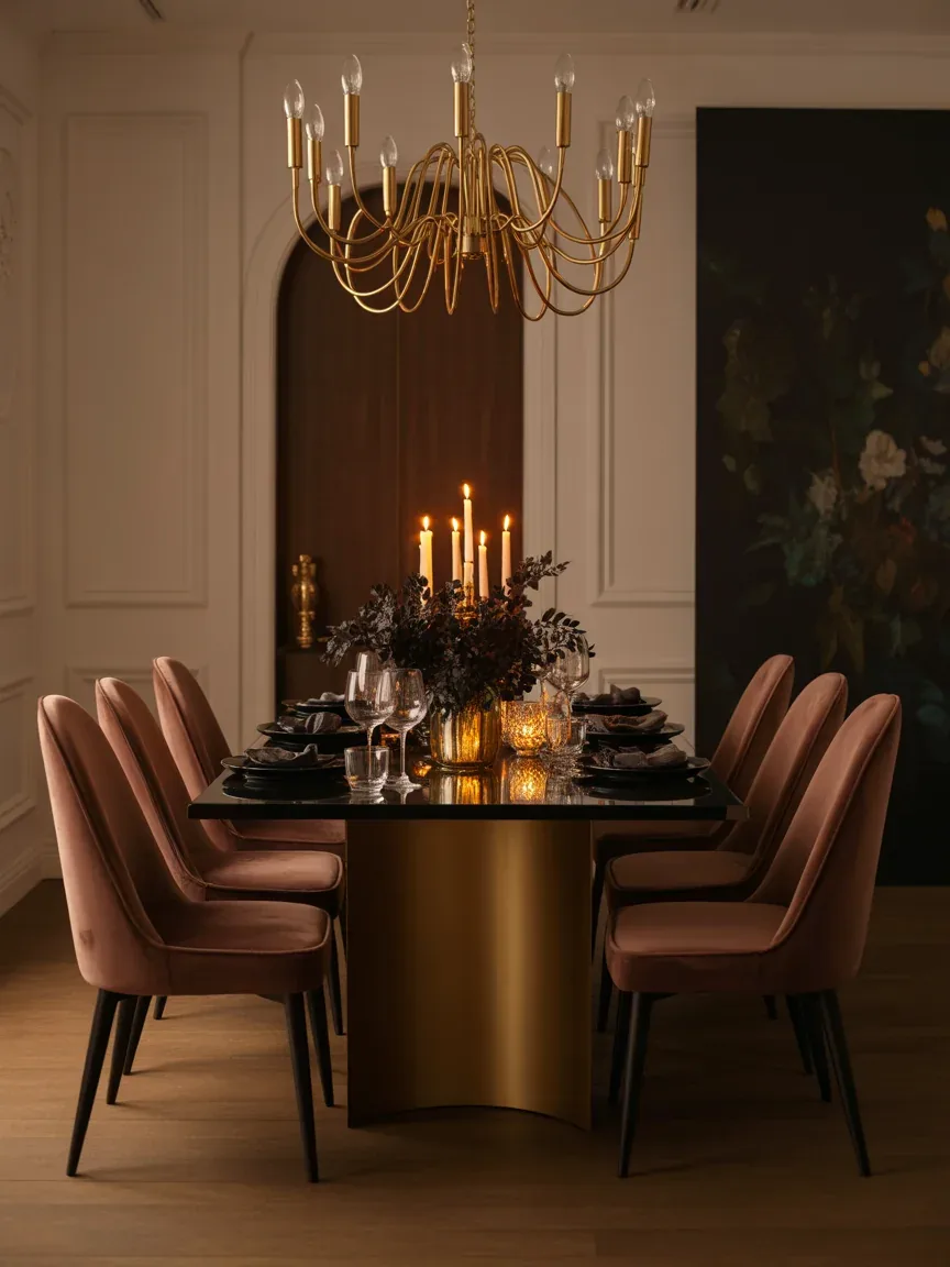 17. Glam Thanksgiving Dining Room With Velvet and Brass 17. Glam Thanksgiving Dining Room With Velvet and Brass