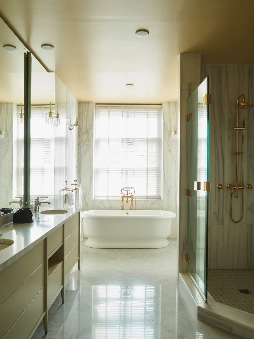18. Grand Master Bathroom With Floor-to-Ceiling Gold Luxury 18. Grand Master Bathroom With Floor-to-Ceiling Gold Luxury