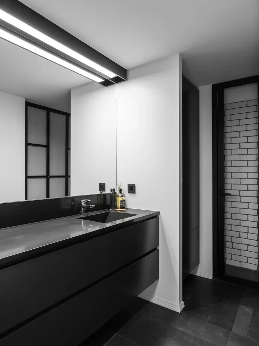 11. High-Contrast Monochrome Bathroom With Sharp Lines 11. High-Contrast Monochrome Bathroom With Sharp Lines