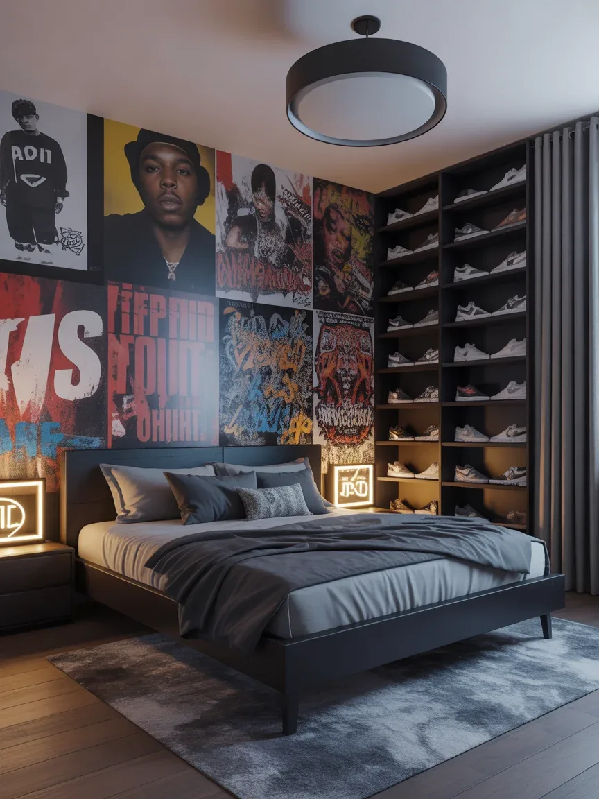 12. Hip-Hop Inspired Urban Bedroom With Streetwear Style 12. Hip-Hop Inspired Urban Bedroom With Streetwear Style
