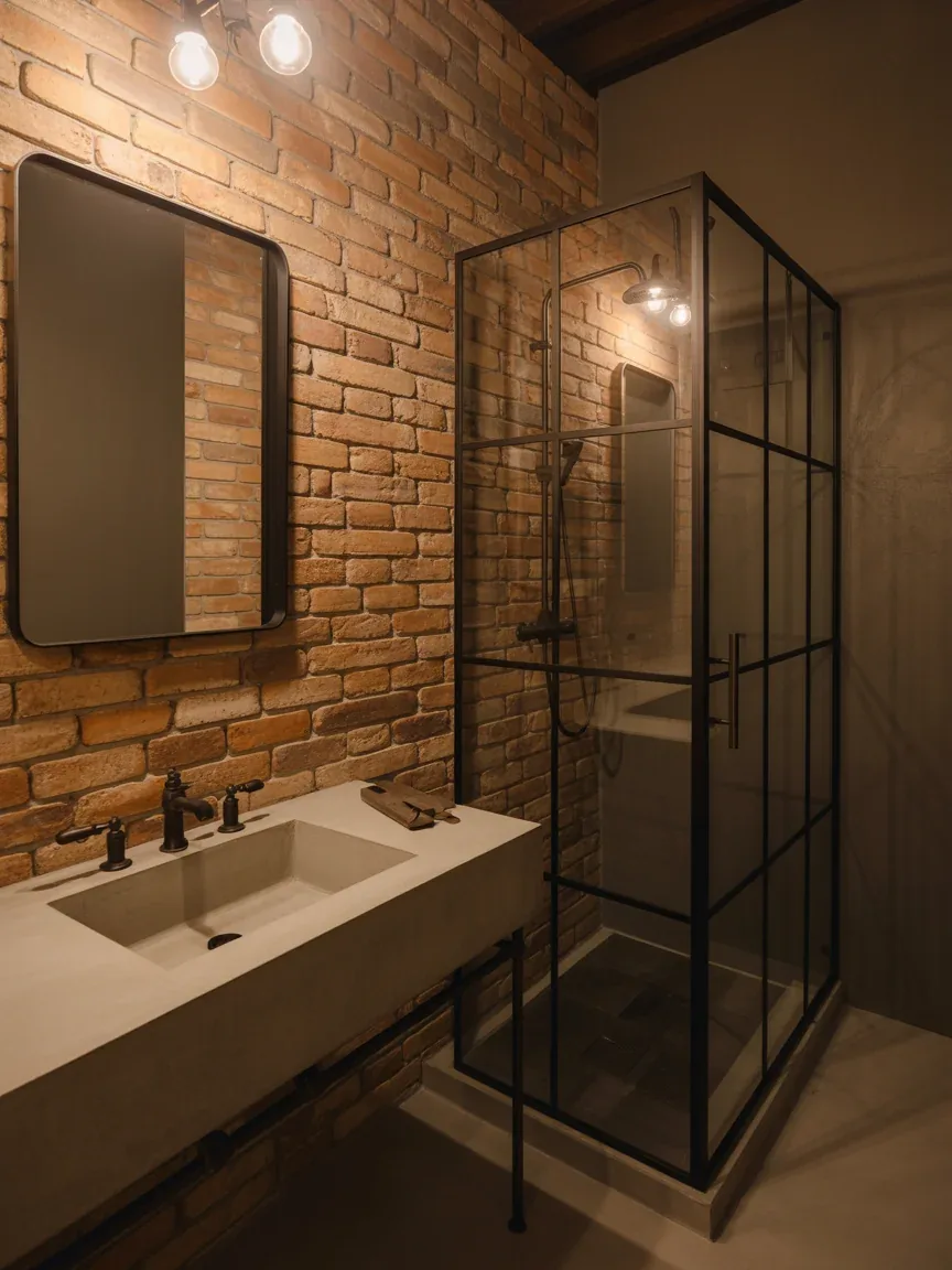 4. Industrial Loft Bathroom With Black Metal Details 4. Industrial Loft Bathroom With Black Metal Details