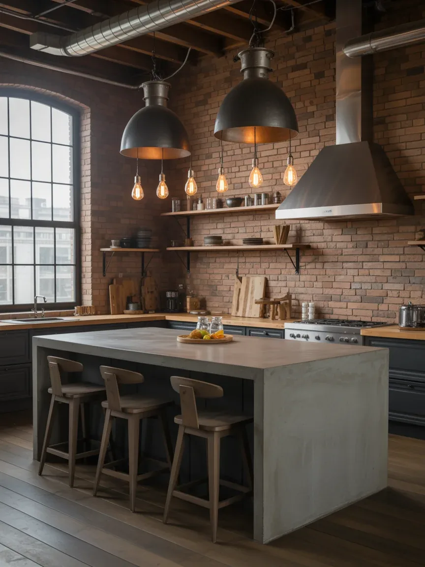 5. Industrial Loft Kitchen With Oversized Pendant Lights 5. Industrial Loft Kitchen With Oversized Pendant Lights