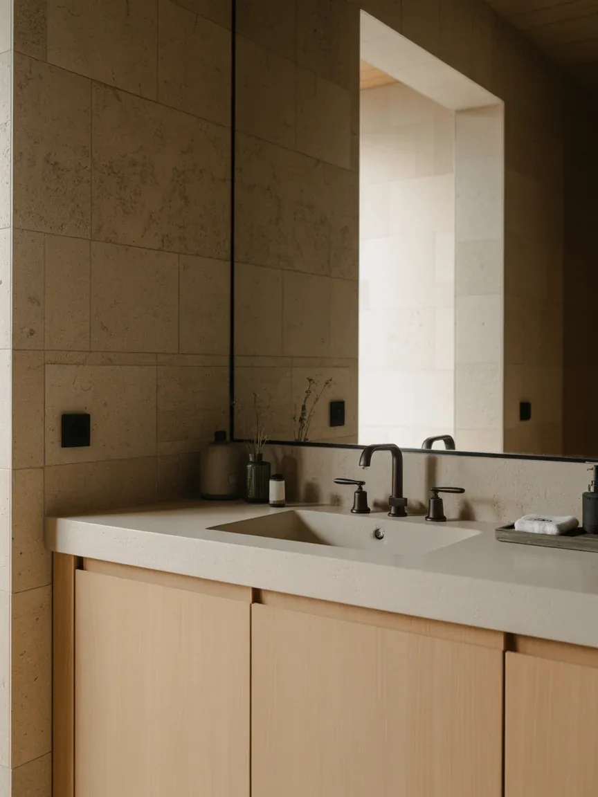 8. Japandi Bathroom With Refined Black Details 8. Japandi Bathroom With Refined Black Details