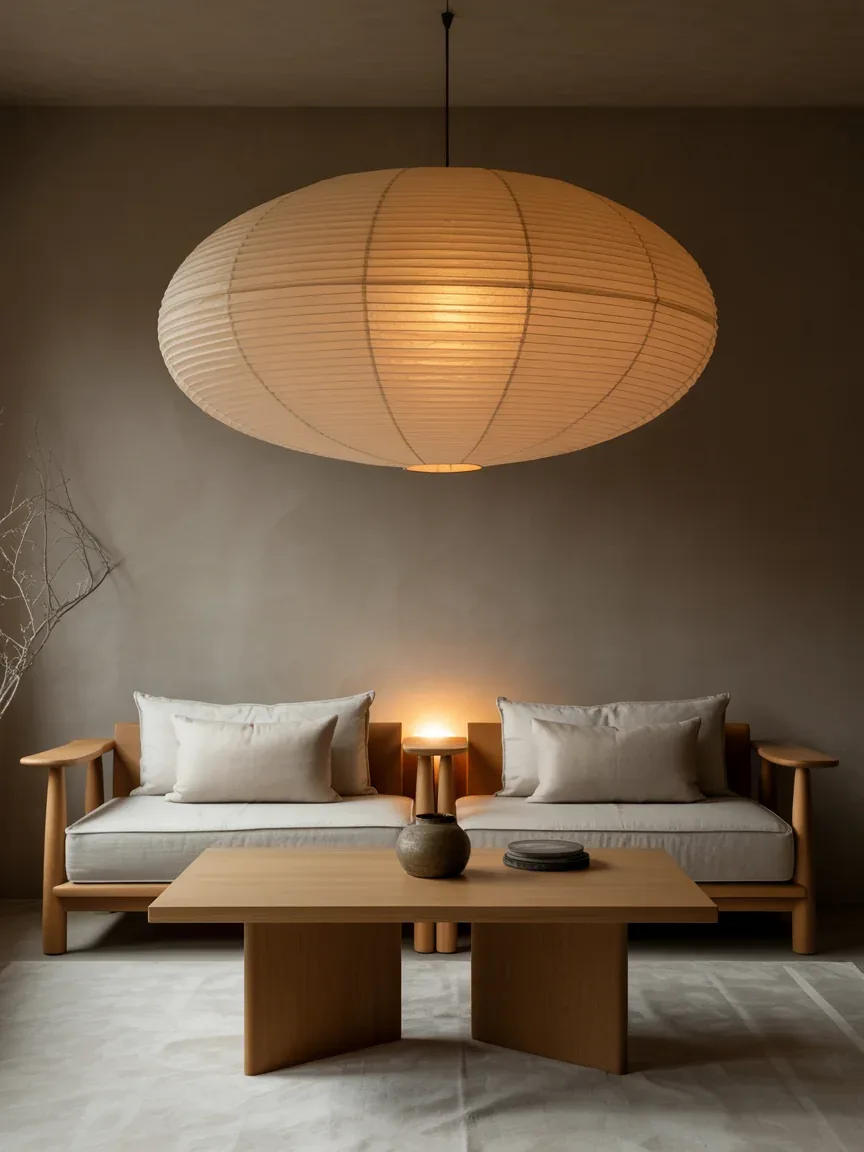 11. Japandi Lounge With Paper Lantern Lighting 11. Japandi Lounge With Paper Lantern Lighting