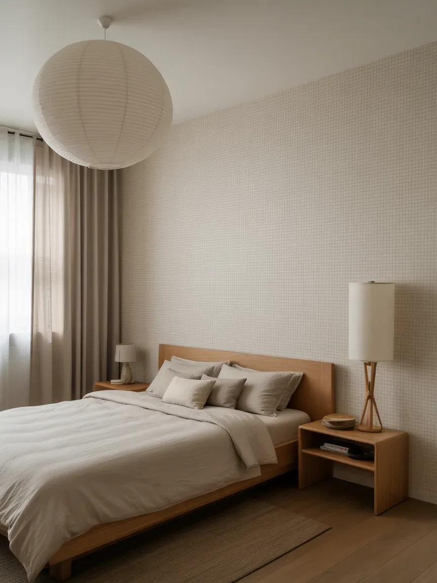 12. Japandi Studio Apartment With Textured Neutral Wallpaper 12. Japandi Studio Apartment With Textured Neutral Wallpaper
