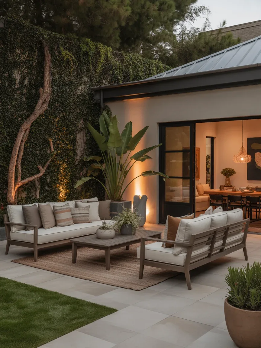 24. Layered Luxury Patio With Mixed Textures 24. Layered Luxury Patio With Mixed Textures