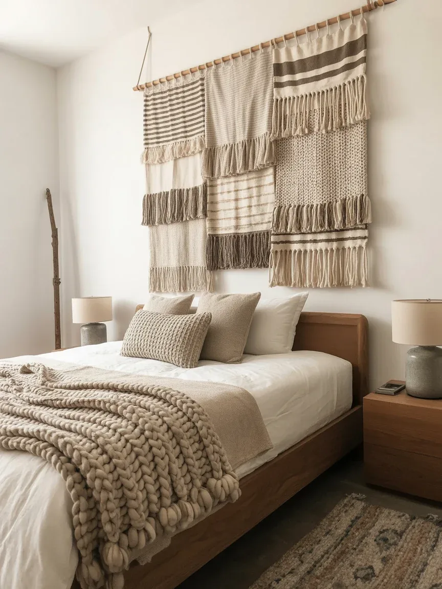 10. Layered Textile Wall Hanging Bedroom 10. Layered Textile Wall Hanging Bedroom
