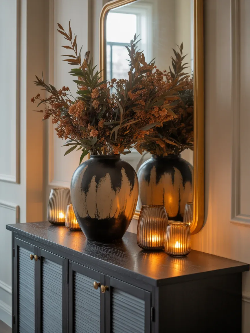 10. Luxe Thanksgiving Entryway With Golden Details 10. Luxe Thanksgiving Entryway With Golden Details