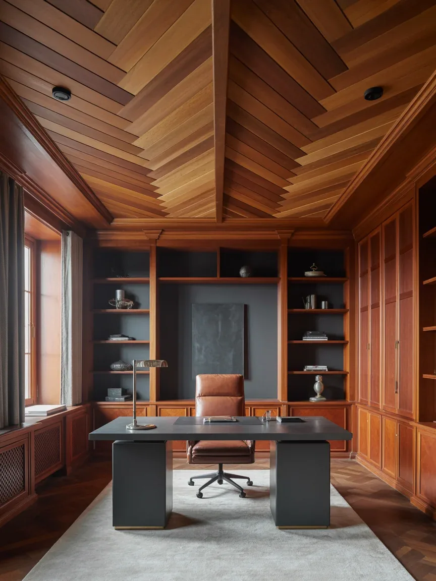 8. Luxury Home Office With Herringbone Wood Ceilings 8. Luxury Home Office With Herringbone Wood Ceilings