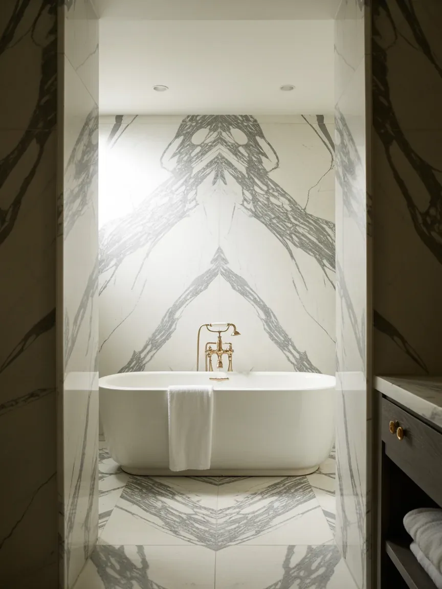 3. Marble Luxury Bathroom With Polished Gold Accents 3. Marble Luxury Bathroom With Polished Gold Accents