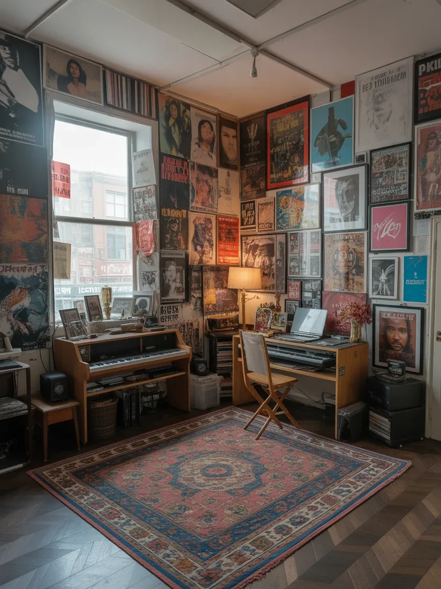 16. Maximalist Music Gallery Room With Floor-to-Ceiling Posters 16. Maximalist Music Gallery Room With Floor-to-Ceiling Posters