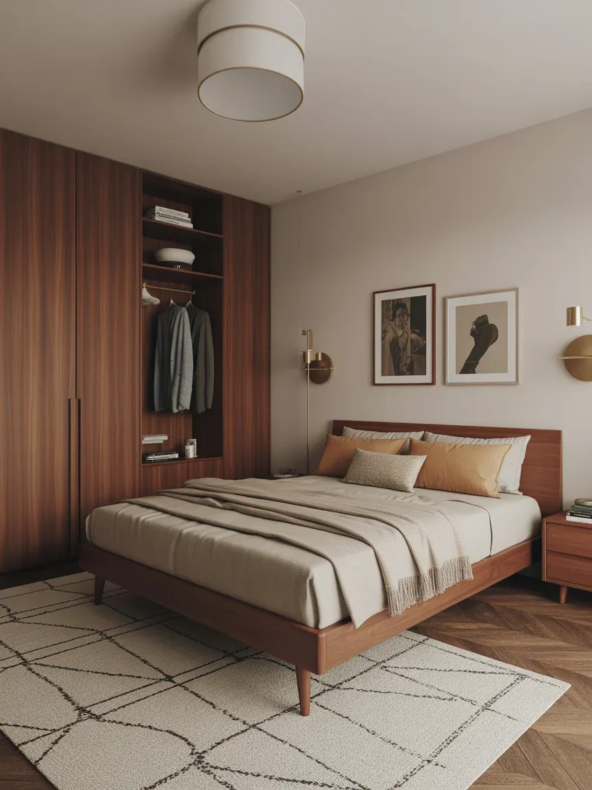 8. Mid-Century Modern Bedroom With Compact Built-Ins 8. Mid-Century Modern Bedroom With Compact Built-Ins