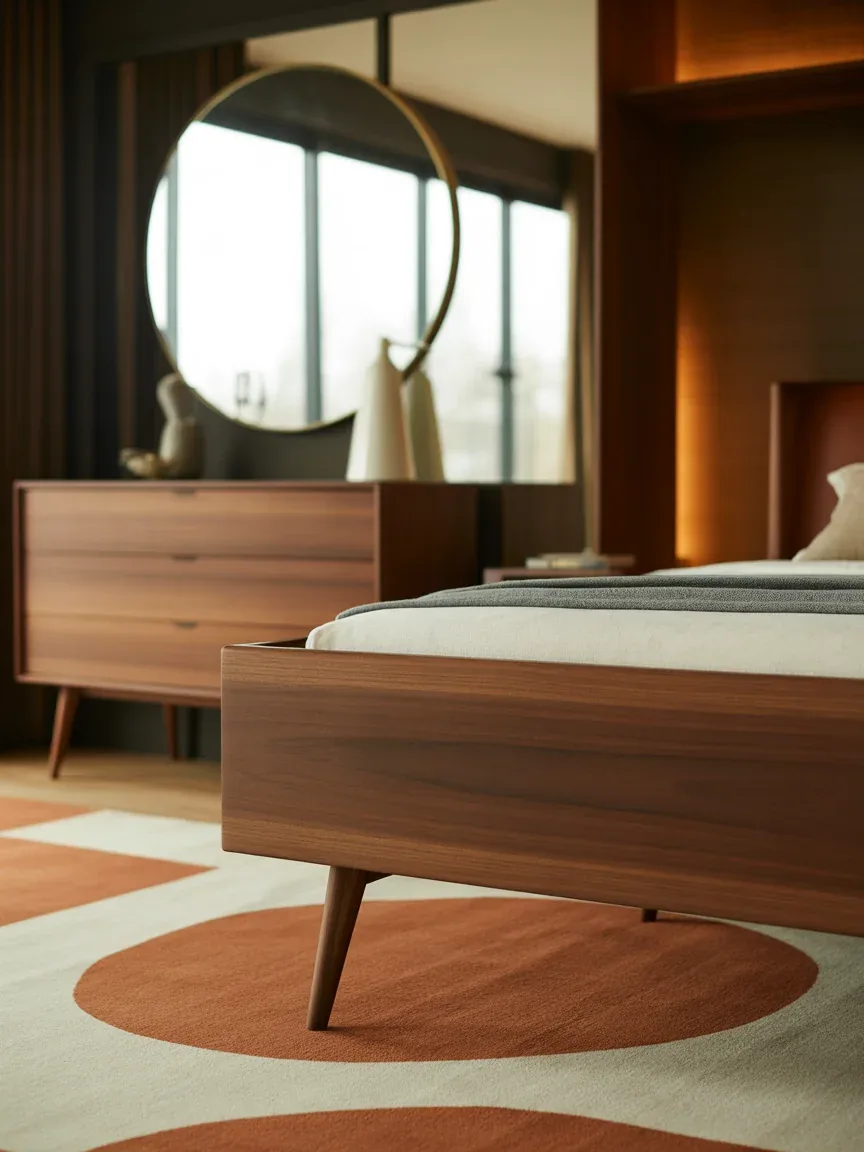 14. Mid-Century Modern Bedroom With Walnut Tones 14. Mid-Century Modern Bedroom With Walnut Tones