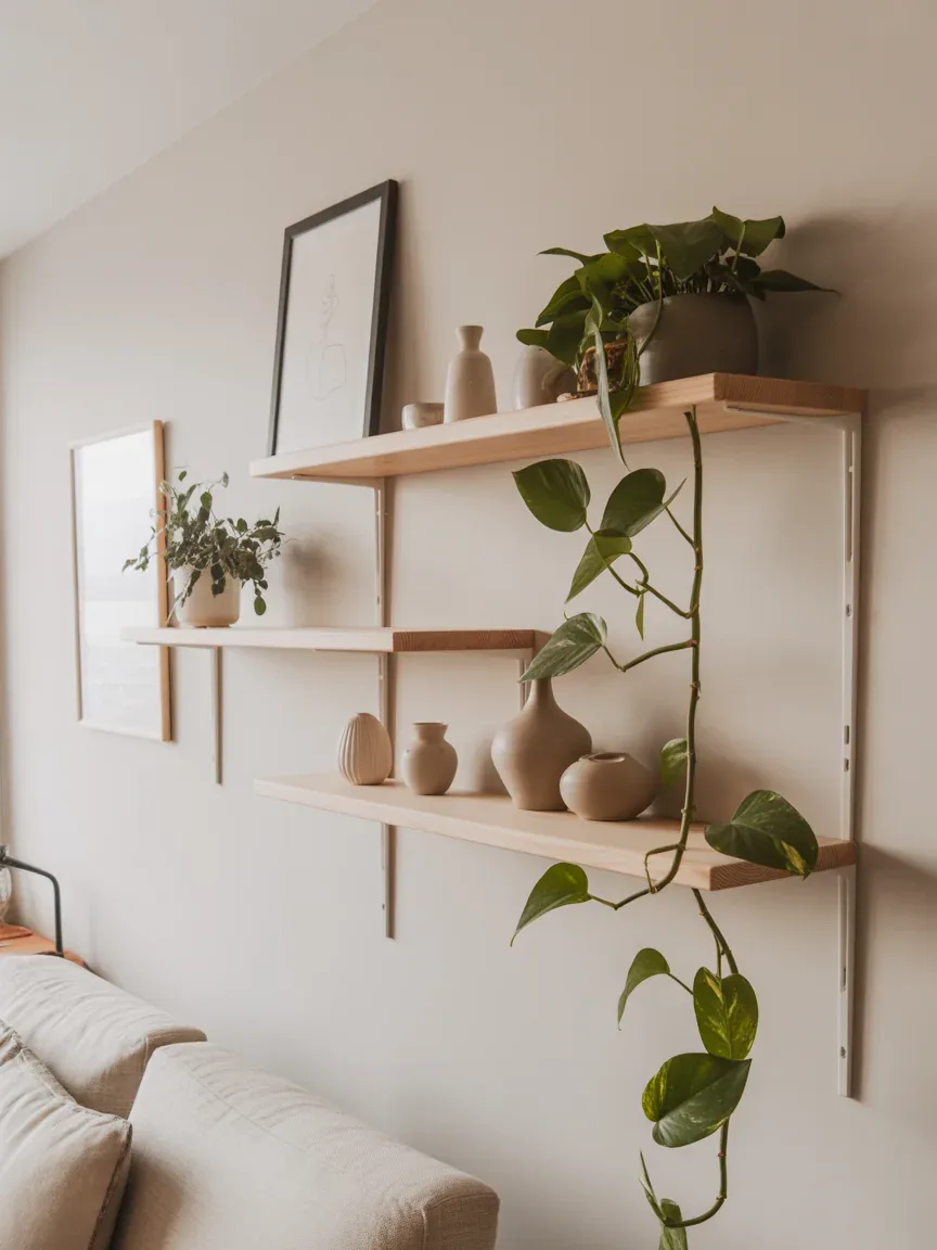 5. Minimal Boho Wall Shelf Arrangement 5. Minimal Boho Wall Shelf Arrangement