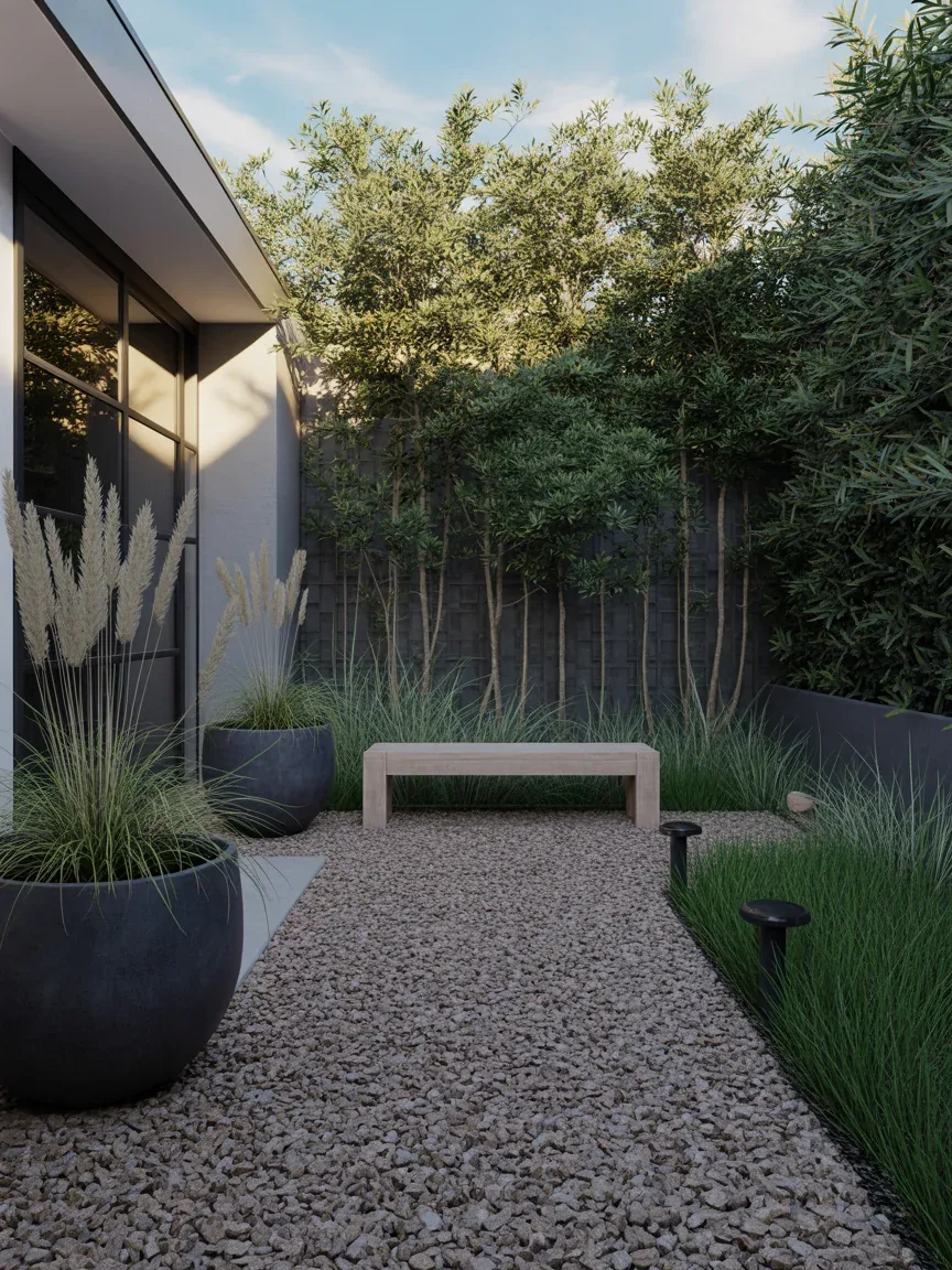 2. Minimal Gravel Courtyard With Modern Planters 2. Minimal Gravel Courtyard With Modern Planters
