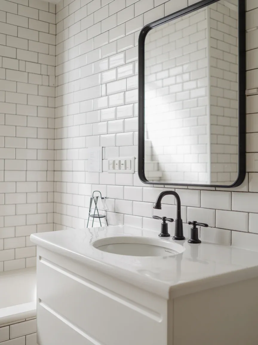 1. Minimalist White Bathroom With Matte Black Contrast 1. Minimalist White Bathroom With Matte Black Contrast