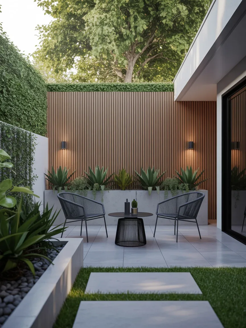 14. Modern Black-and-Wood Patio With Clean Lines 14. Modern Black-and-Wood Patio With Clean Lines