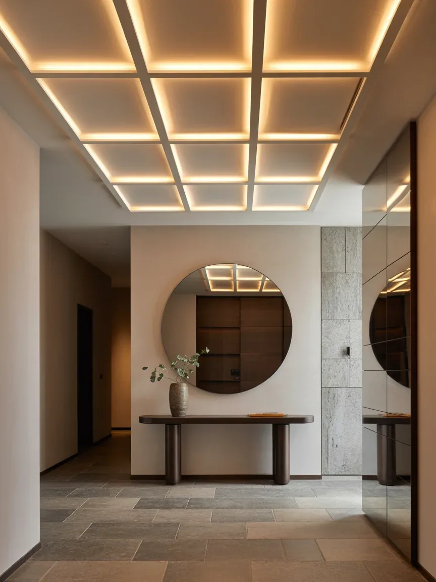 9. Modern Entryway With Illuminated Ceiling Grid 9. Modern Entryway With Illuminated Ceiling Grid