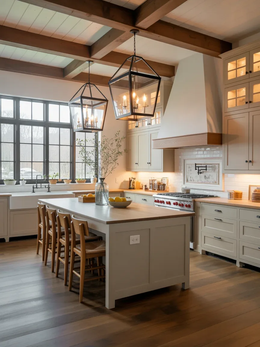 7. Modern Farmhouse Kitchen With Lantern Pendants 7. Modern Farmhouse Kitchen With Lantern Pendants