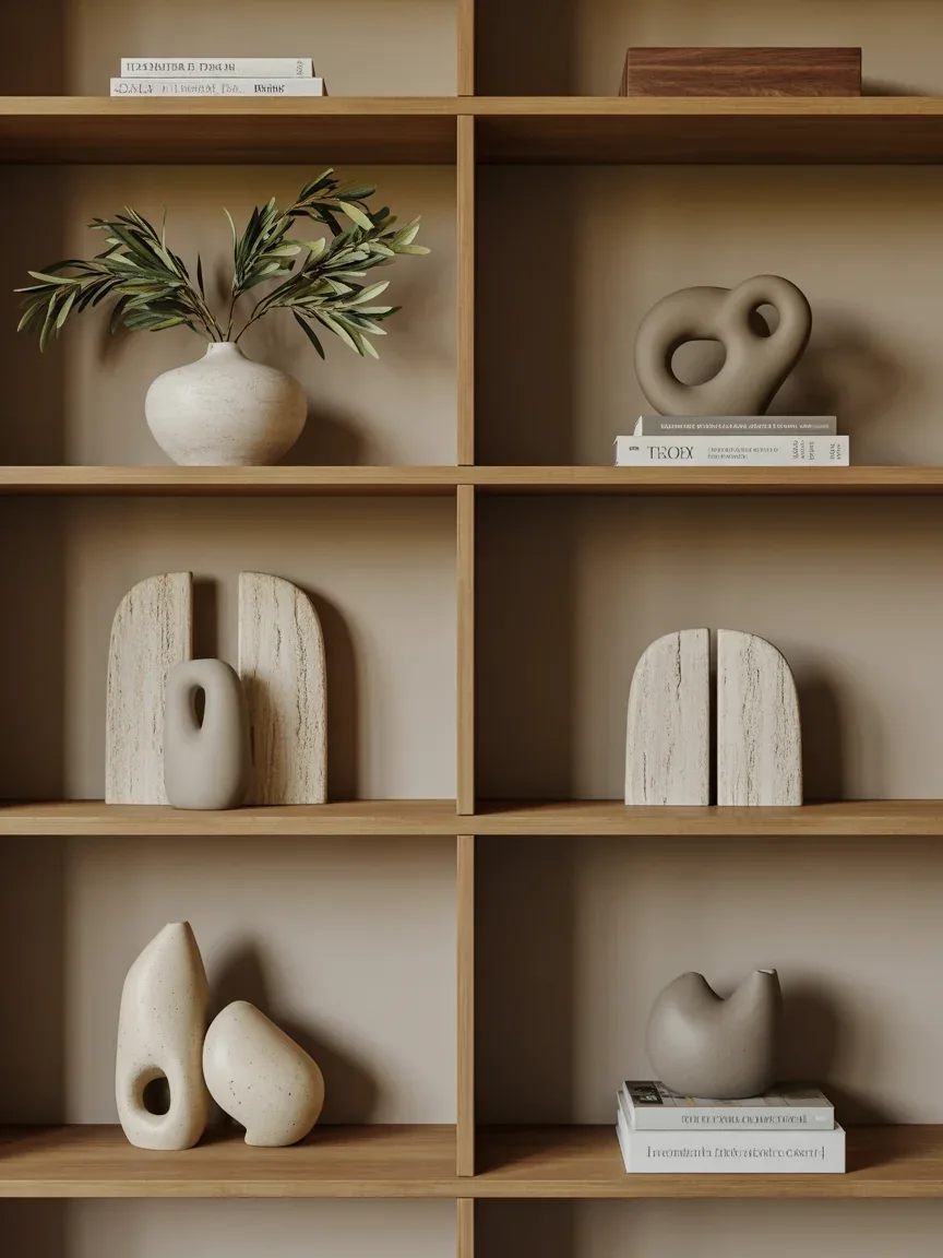 10. Modern Organic Shelves With Sculptural Decor 10. Modern Organic Shelves With Sculptural Decor