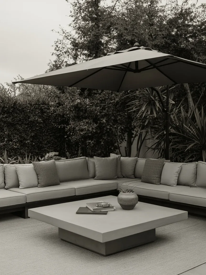 18. Monochrome Backyard Lounge With Gray Tones 18. Monochrome Backyard Lounge With Gray Tones
