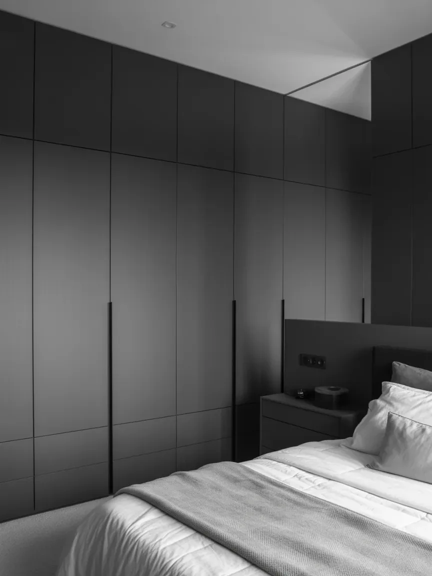 15. Monochrome Modern Bedroom With Seamless Wardrobes 15. Monochrome Modern Bedroom With Seamless Wardrobes