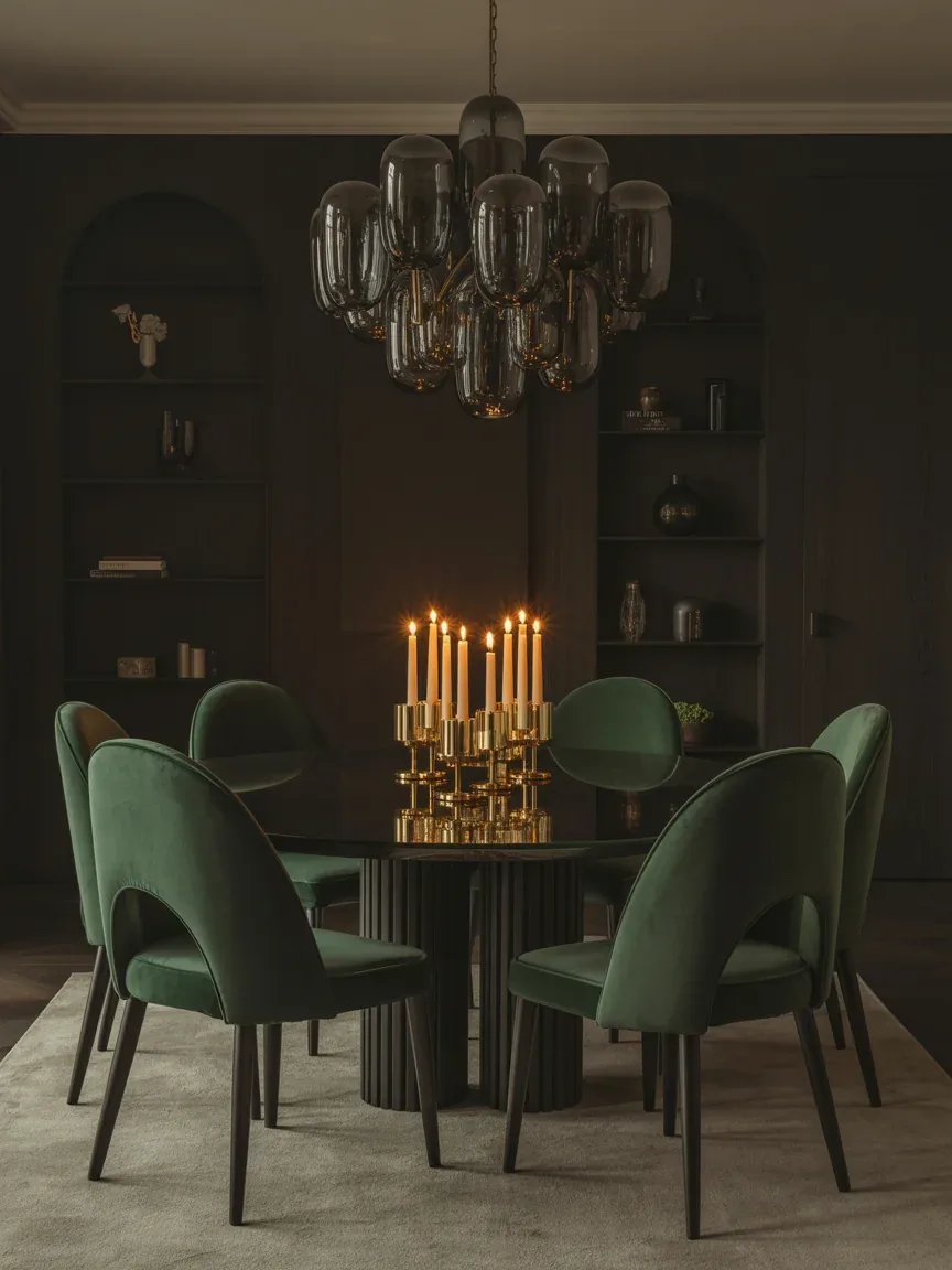 3. Moody Luxury Dining Room With Smoked Glass Lighting 3. Moody Luxury Dining Room With Smoked Glass Lighting